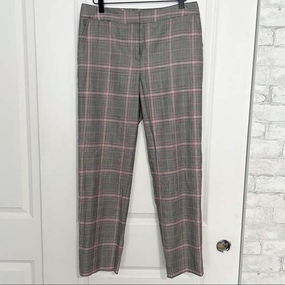 ST JOHN silk wool blend glen plaid trousers checked academia straight leg - Picture 1 of 11